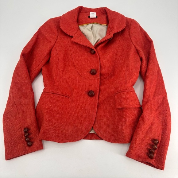 Vintage Y2K J. Crew Wool Schoolboy Preppy Blazer Orange Houndstooth Size 0 - Picture 2 of 5